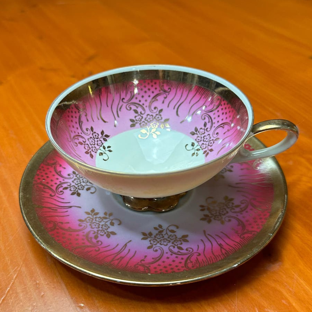 Bareuther Bavaria Pink and Gold Tea Cup & Saucer